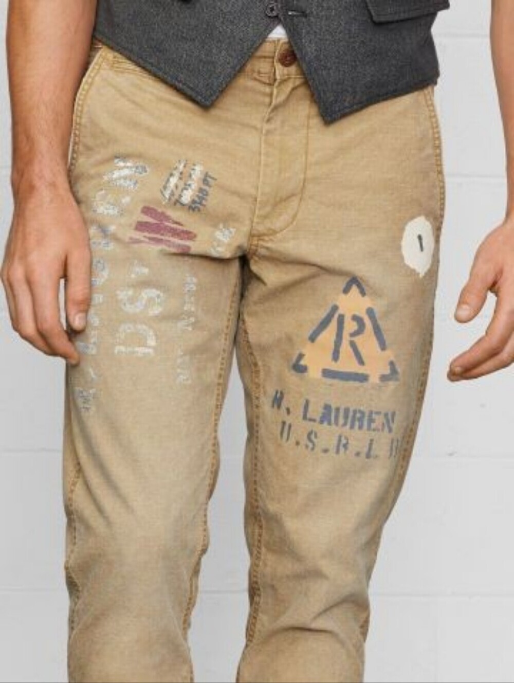 Rare Ralph Lauren Denim & Supply Graphic Chino Pants Vintage Style 34x32
